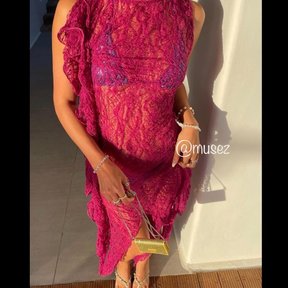 Zara TEXTURED LACE LONG DRESS - Picture 12 of 16